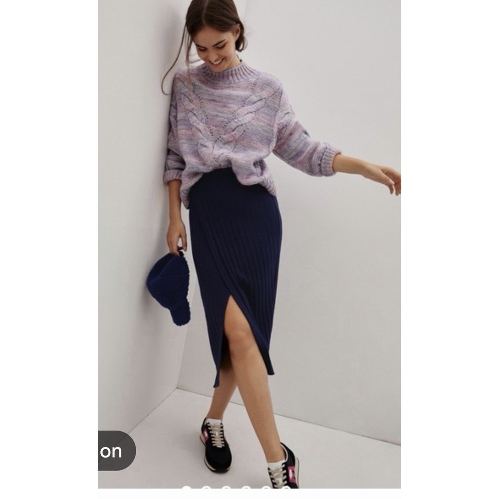 Maeve Skirt Large Navy Blue Rib Knit Wrap Maxi Elastic Waist Anthropologie